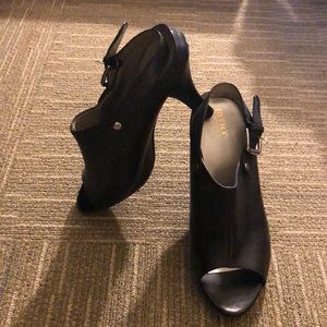 MTNY black peep toe heels